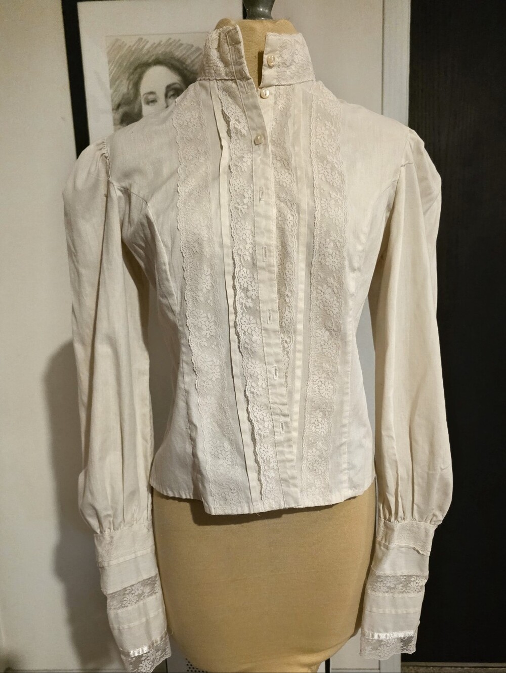 Vintage Jessica McClintock Gunnies Gunne Sax 70s Women's Ivory Edwardian Blouse